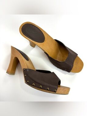 Vtg 1980's Candies Original Sandals High Heels Slides Brown Women's 8.5-9 Italy